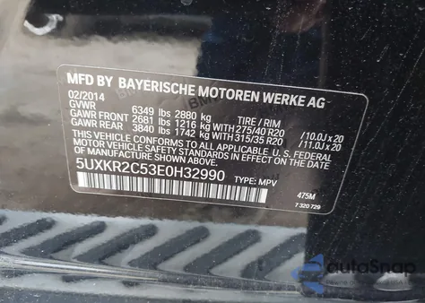 2014 BMW X5 Sdrive35I z USA, uszkodzony, nr VIN 5UXKR2C53E0H32990